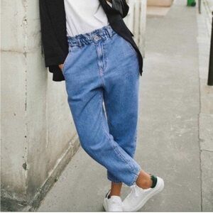 Zara PaperbagHigh-Rise Relaxed Fit Women’s Jeans - Light Blue